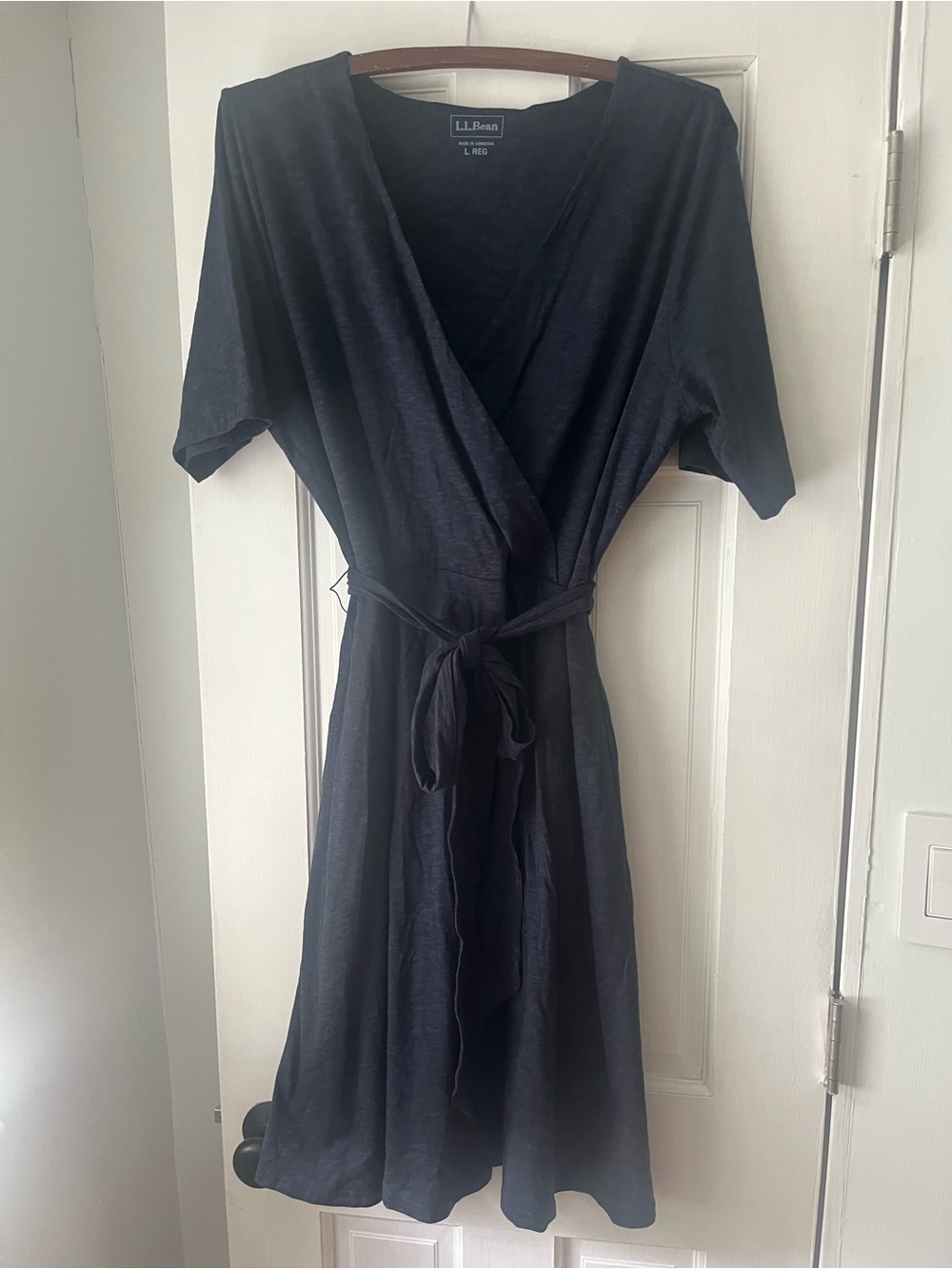 L.L. Bean Navy Wrap-Style Dress sz L